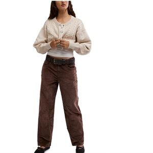 Free People Risk Taker Corduroy High Rise Straight Leg Jeans in Chocolate